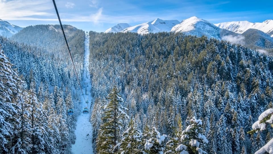 Snow-covered ski lift in Bansko